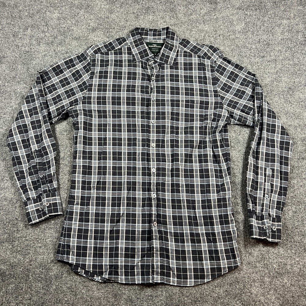 Rodd & Gunn Shirt Mens Medium Black Plaid Sport Fit Cotton Pleated‎ Button Up